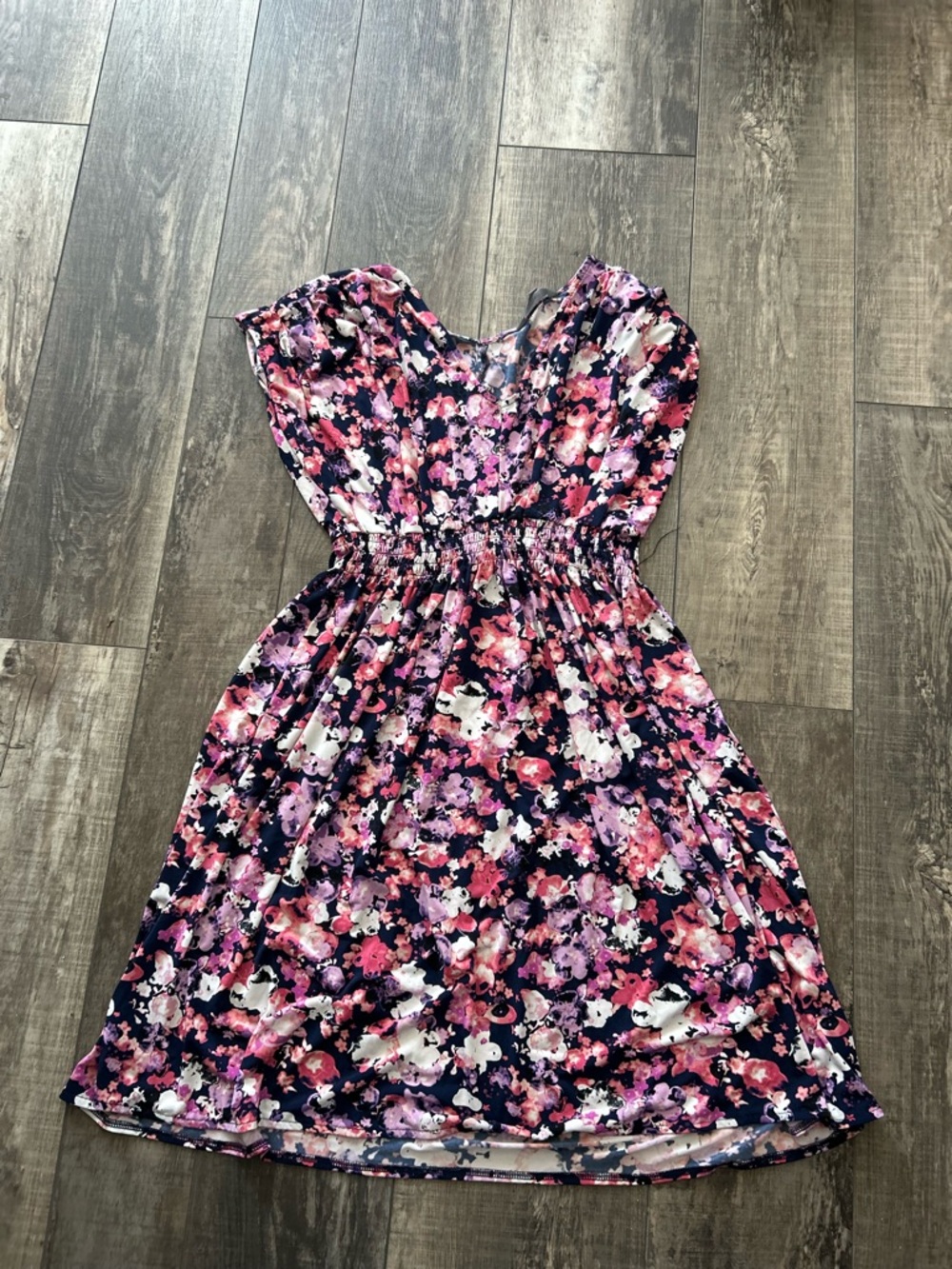Daisy Fuentes Floral Navy and Pink Summer Dress Size Large BP2